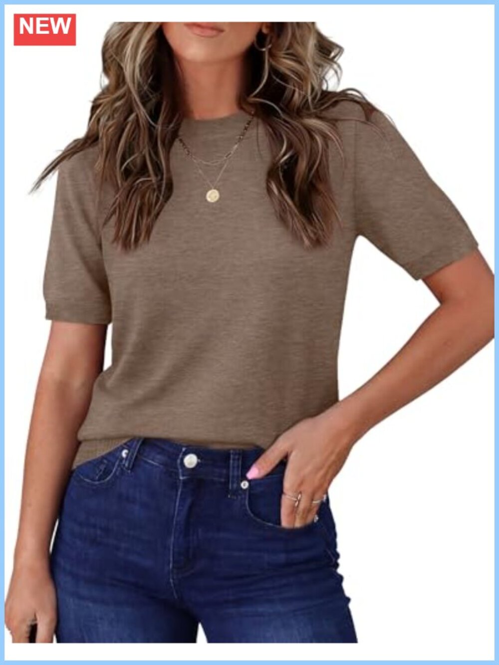 Short Sleeve Crewneck Pullover Sweater Lightweight Business Casual Top